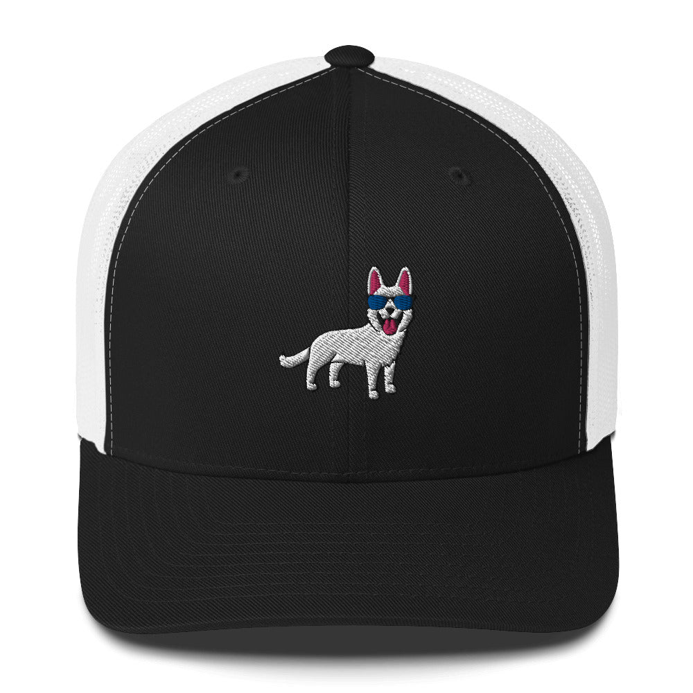White German Shepherd with Sunglasses Hat