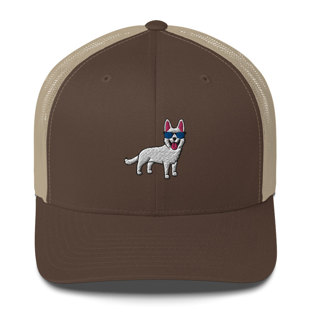 White German Shepherd with Sunglasses Hat
