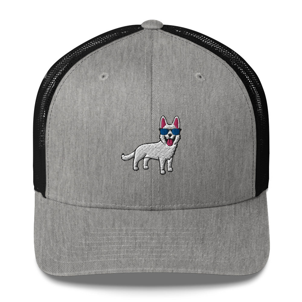 White German Shepherd with Sunglasses Hat