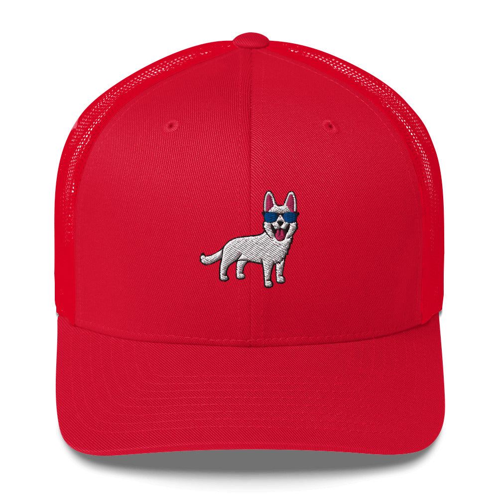 White German Shepherd with Sunglasses Hat