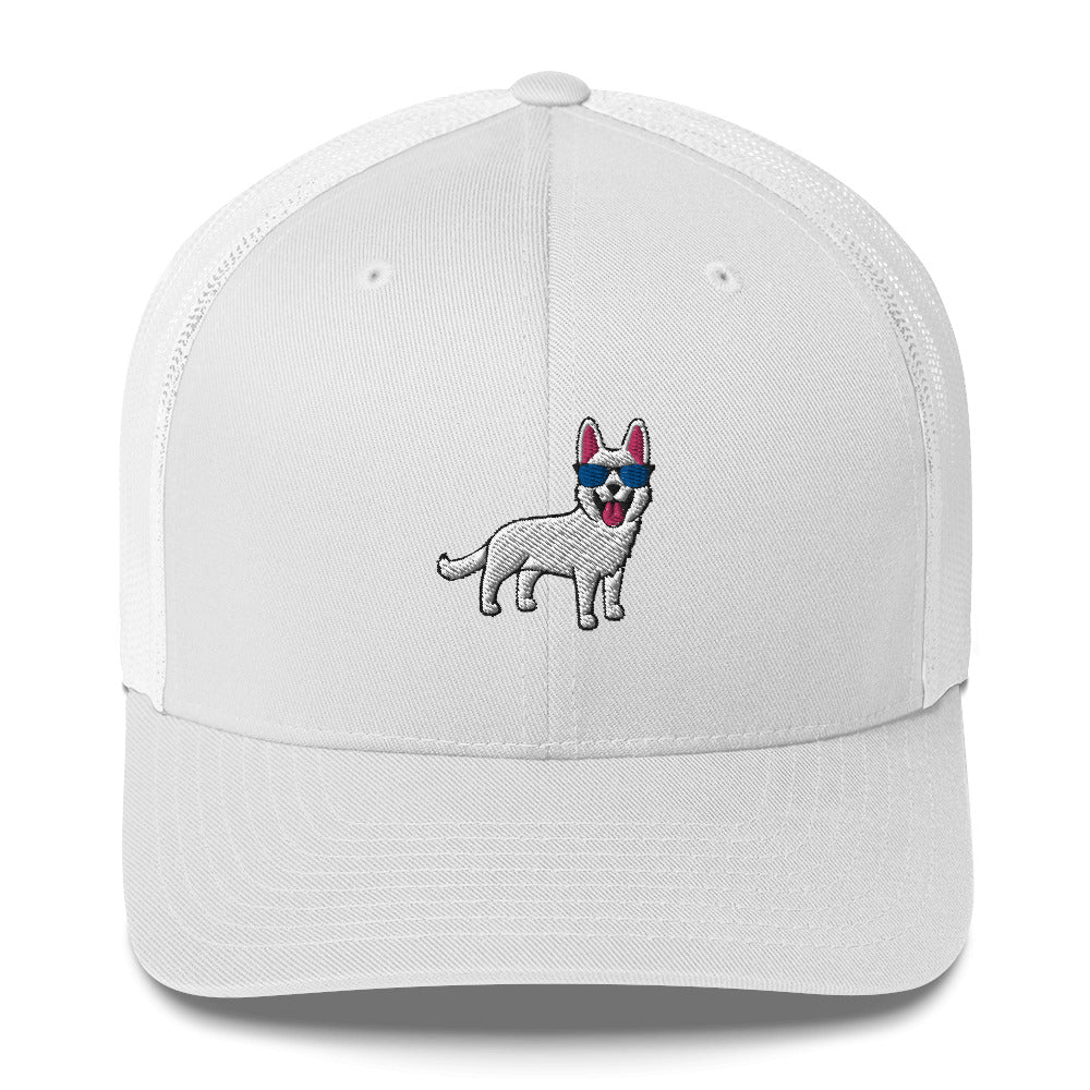 White German Shepherd with Sunglasses Hat