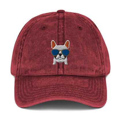 French Bulldog with Cool Sunnies Vintage Cotton Twill Cap