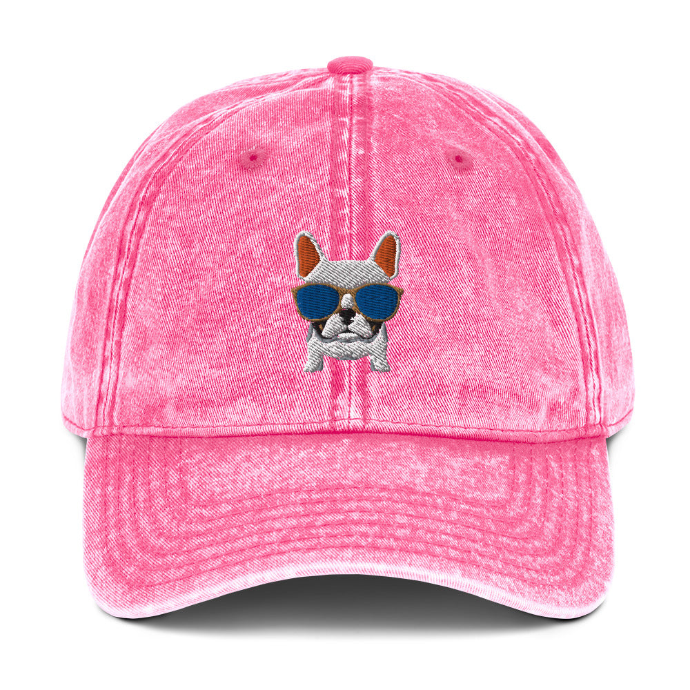 French Bulldog with Cool Sunnies Vintage Cotton Twill Cap